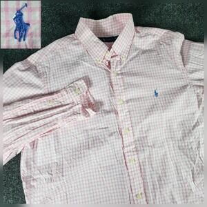 Ralph Lauren Custom Fit Gingham Check Pink White Button Down Shirt Men's XL